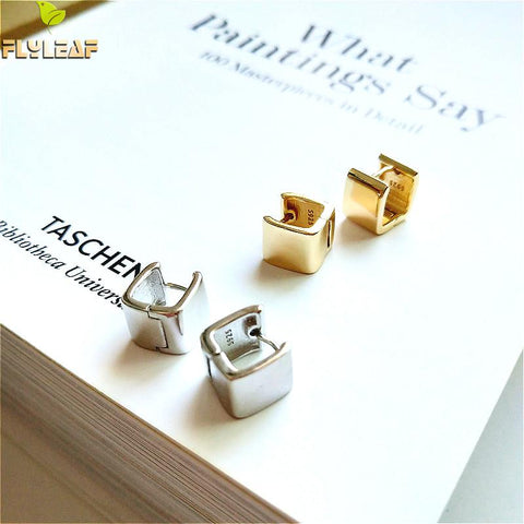 100% 925 Sterling Silver Earrings For Women High Quality Simple Square Gold Earings Fashion Jewelry Lovers Earring Piercing Men