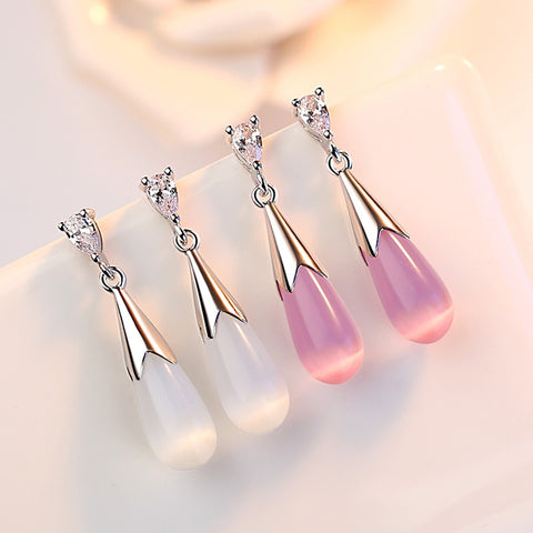 100% 925 Sterling Silver Earrings Moonlight Opal Water Drop Zircon Stud Earrings For Women Jewelry Gift Drop Shipping