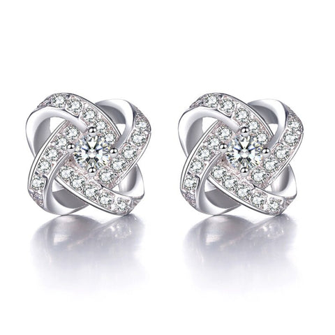 100% 925 sterling silver fashion flower shiny crystal ladies' stud earrings women jewelry Christmas gift wholesale drop shipping