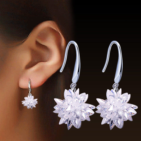 100% 925 sterling silver fashion ice flower crystal ladies`drop earrings jewelry birthday gift wholesale drop shipping hot sell
