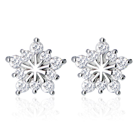 100% 925 sterling silver hot sell shiny snowflake crystal ladies`stud earrings jewelry Anti allergy female women drop shipping
