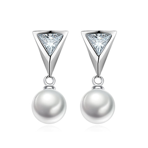 100% 925 sterling silver shiny zircon pearl ladies`stud earrings wholesale jewelry wedding gift drop shipping