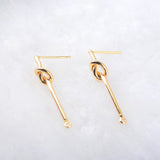 (116)4PCS 27MM 35MM 24K Gold Color Plated Brass Long Line with Knot Stud Earrings High Quality DIY Jewelry Making Findings