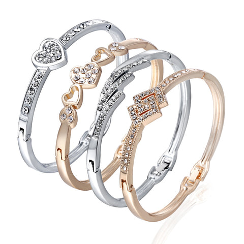 12 Styles Love Heart Bracelets Screw Bangles Women Stainless Steel Bracelet Bangle  Inlay Rhinestone Gold Silver Jewelry Gift