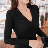 15 colors 2019 Sexy Deep V Neck Sweater Women's Pullover Slim Sweaters Female Elastic Long Sleeve Tops Femme (N0021)