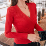15 colors 2019 Sexy Deep V Neck Sweater Women's Pullover Slim Sweaters Female Elastic Long Sleeve Tops Femme (N0021)