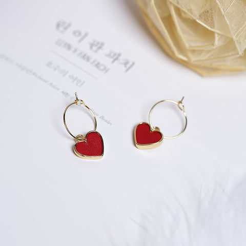 2017  Korean Sweety Lovely Style Drop Earrings Simulated Leather Colourful Heart pendientes mujer moda