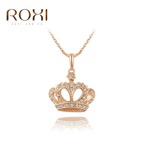 2017 ROXI Crown Pendant Necklace Rose Gold Color Fashion Women Crystal Wedding choker necklace Jewelry for Lady Gifts bijoux