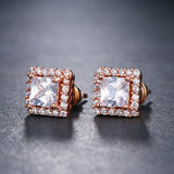 2018 New Square Zircon Stud Earrings Men Classic Ear Studs Yellow Rose Gold Color Blue Male Earings Fashion Jewelry Brincos E567