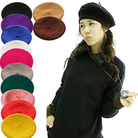 2018 New Womens Winter Hat Beret Female Wool Cotton Blend Cap 16 Color New Woman Hats Caps Black White Gray Pink Boinas De Mujer