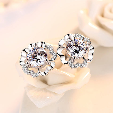 2019 Brand Jewelry Luxury Austrian Crystal Purple White Earrings,Peach Blossom Flower Statement earrings for Women Wedding