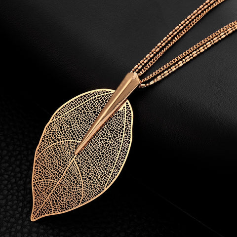 2019 Fashion New Rose Gold Color Necklace For Women Necklaces & Pendants Sweater Chain Big Leaves Pendant Statement Jewelry Gift