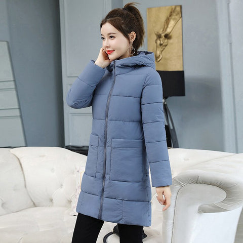 2019 Fashion Winter Medium Long Women Down Parkas Jacket Hooded Coat Slim Warm Elegtant Winter Coat Women Casual Jacket