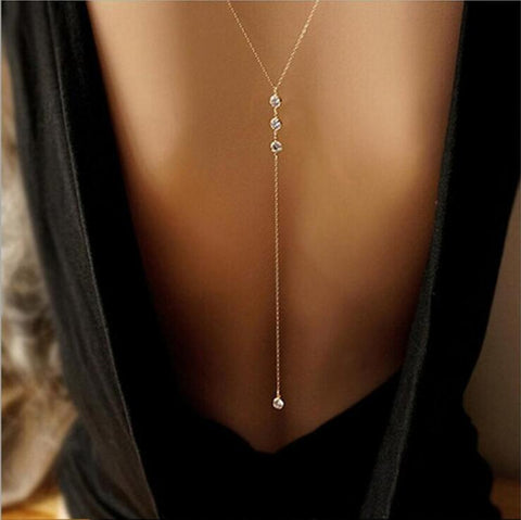 2019 Fashion Women Crystal Backdrop Necklace Gold Back Chain Jewelry Bridal Wedding Backless Dress Accessories