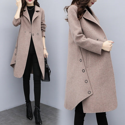 2019 New Autumn Winter Coat Women Wool Blend Cardigan Jacket Coat Oversize Fashion Long Coat Outwear Wool Female Coat Clothing