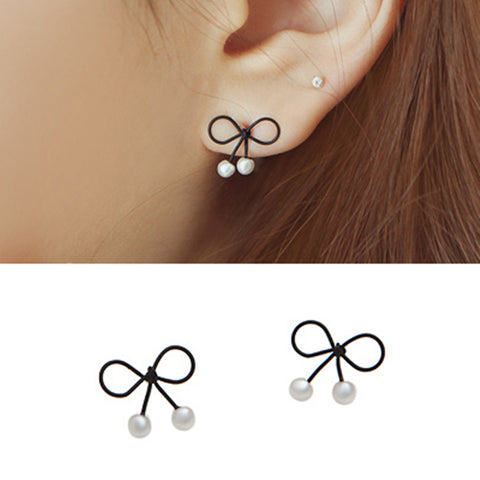 2019 New Fashion Bowknot Pearl Stud Earrings for Women Korean Style Pearl Jewelry Earing Fashion Earing Female Gift