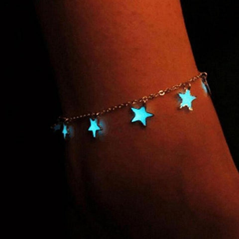 2019 New Fashion Luminous Ladies Beach Winds Blue Pentagon Star Tassel Anklet Chain Anklets For Women Barefoot Sandals 4g