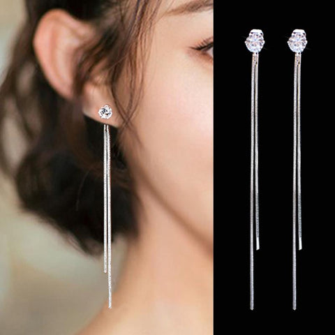 2019 New Gold Color Long Crystal Tassel Dangle Earrings for Women Wedding Drop Earing Fashion Jewelry Gifts