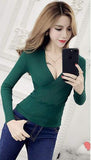 2019 New Sexy Deep V-Neck Sweater Women's Pullover Casual Slim Bottoming Sweaters Female Elastic Cotton Long Sleeve Tops