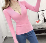 2019 New Sexy Deep V-Neck Sweater Women's Pullover Casual Slim Bottoming Sweaters Female Elastic Cotton Long Sleeve Tops