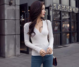 2019 New Sexy Deep V-Neck Sweater Women's Pullover Casual Slim Bottoming Sweaters Female Elastic Cotton Long Sleeve Tops