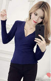 2019 New Sexy Deep V-Neck Sweater Women's Pullover Casual Slim Bottoming Sweaters Female Elastic Cotton Long Sleeve Tops