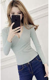 2019 New Sexy Deep V-Neck Sweater Women's Pullover Casual Slim Bottoming Sweaters Female Elastic Cotton Long Sleeve Tops