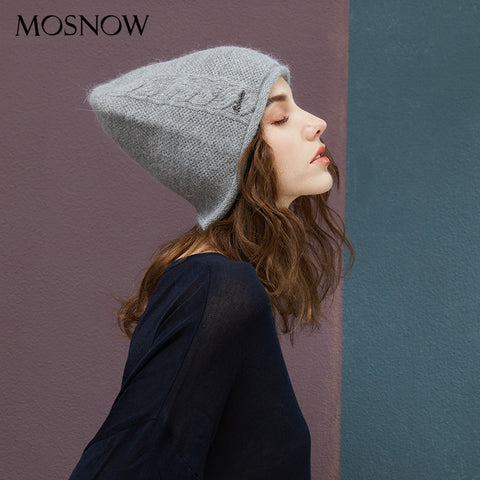 2019 New Women Hat Baggy Bonnet Beanies Female Rabbit Hair Wool Knitted Winter Hats Soft Skiing Slouchy Beanie With Back Opening