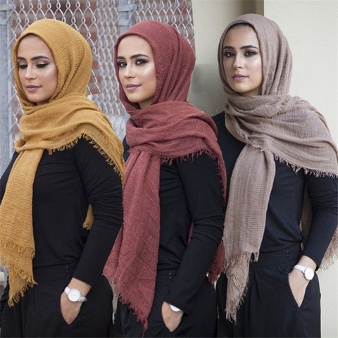 2019 Novelty Crinkle Hijab Cotton Linen Muslim Woman Shawls Turban Islamic Clothing Head Wrap Instant foulard Headwear Scarf