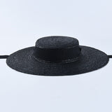 2019 Wide Brim Boater Hat 10cm 15cm Brim Straw Hat Flat Women Summer Kentucky Derby Hat White Black Ribbon Tie Sun Hat Beach Cap