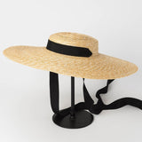 2019 Wide Brim Boater Hat 10cm 15cm Brim Straw Hat Flat Women Summer Kentucky Derby Hat White Black Ribbon Tie Sun Hat Beach Cap