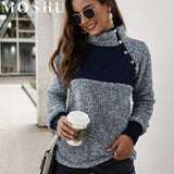 2019 Winter Sweatshirt Women Turtleneck Fleece Sweatshirts Female Harajuku Hoodies Plus Size Pullovers Buttons Long Sleeve Tops