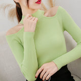 2019 Winter Women Basic Sweaters Solid Casual Cold Shoulder Pullover Jumper Autumn Turtleneck Knitted Knit Sweater Female