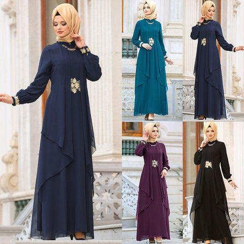 2019 indonesia chiffon hijab bangladesh fake two pieces dress dubai black abaya for women pakistan muslim dress islamic clothing