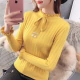 2019 new Slim Knitted Sweater Female Long Sleeve Autumn Sweater Womens Pullovers Sweaters Winter Petal sleeve bead Sweater Women