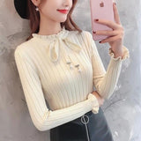 2019 new Slim Knitted Sweater Female Long Sleeve Autumn Sweater Womens Pullovers Sweaters Winter Petal sleeve bead Sweater Women