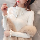 2019 new Slim Knitted Sweater Female Long Sleeve Autumn Sweater Womens Pullovers Sweaters Winter Petal sleeve bead Sweater Women