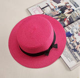 2019 simple Summer Parent-child Beach Hat Female Casual Panama Hat Lady Brand Women Flat brim Bowknot Straw cap girls Sun Hat