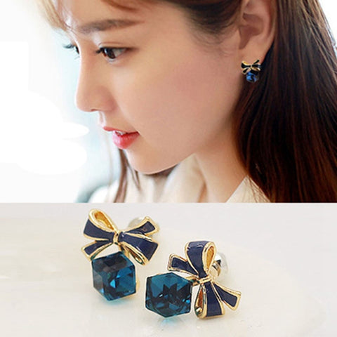 2020 Fashion Chic Bling BowKnot Earring Cubic Green Blue Crystal Earrings Rhinestone Trendy Stud Earrings For Women Pendientes