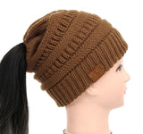 25 Colors Ponytail Beanie Women Stretch Knitted Crochet Beanies Winter Hats For Women Hats Cap Warm Lady Messy