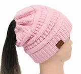 25 Colors Ponytail Beanie Women Stretch Knitted Crochet Beanies Winter Hats For Women Hats Cap Warm Lady Messy