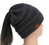25 Colors Ponytail Beanie Women Stretch Knitted Crochet Beanies Winter Hats For Women Hats Cap Warm Lady Messy