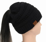 25 Colors Ponytail Beanie Women Stretch Knitted Crochet Beanies Winter Hats For Women Hats Cap Warm Lady Messy