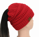 25 Colors Ponytail Beanie Women Stretch Knitted Crochet Beanies Winter Hats For Women Hats Cap Warm Lady Messy