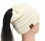 25 Colors Ponytail Beanie Women Stretch Knitted Crochet Beanies Winter Hats For Women Hats Cap Warm Lady Messy