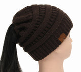 25 Colors Ponytail Beanie Women Stretch Knitted Crochet Beanies Winter Hats For Women Hats Cap Warm Lady Messy