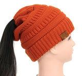 25 Colors Ponytail Beanie Women Stretch Knitted Crochet Beanies Winter Hats For Women Hats Cap Warm Lady Messy