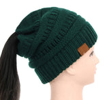 25 Colors Ponytail Beanie Women Stretch Knitted Crochet Beanies Winter Hats For Women Hats Cap Warm Lady Messy