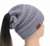 25 Colors Ponytail Beanie Women Stretch Knitted Crochet Beanies Winter Hats For Women Hats Cap Warm Lady Messy