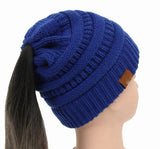 25 Colors Ponytail Beanie Women Stretch Knitted Crochet Beanies Winter Hats For Women Hats Cap Warm Lady Messy